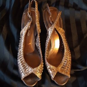 Bandolino bronze braided leather peek-a-boo sandal